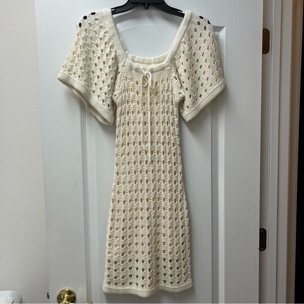 SABO Australia Crocheted Cream Slip Lined Angel Sleeve Dress Sz 2 NWT